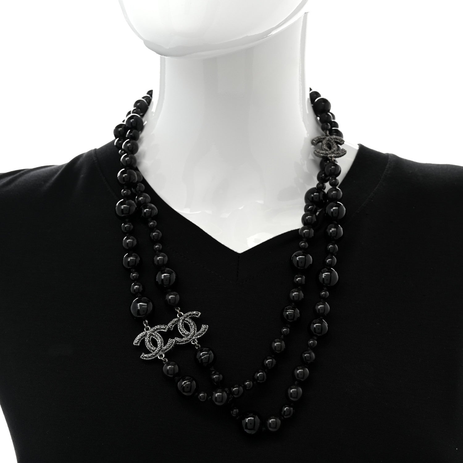 Chanel Ruthenium Pearl Beaded CC Long Necklace Black 2 of 7