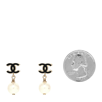 Chanel Enamel CC Pearl Dangle Earrings Black 2 of 4