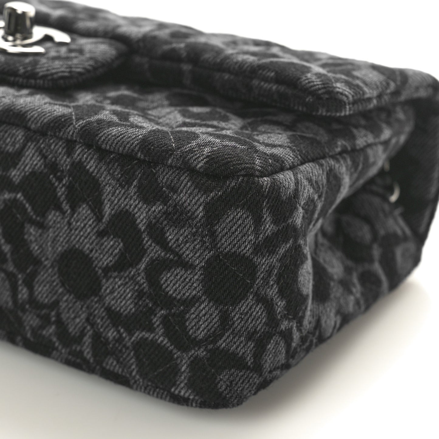 Printed Denim Quilted Flower Mini Rectangular Flap Black