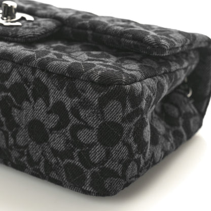 Chanel Printed Denim Quilted Flower Mini Rectangular Flap Black 10 of 11