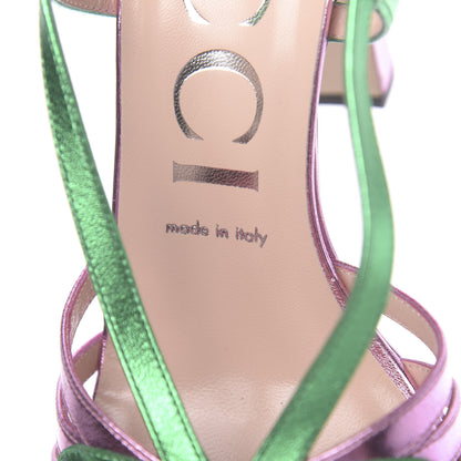Gucci Metallic Nappa Crystal Zephyra Slingback Platform High Heel Sandals 38.5 Rosa Jasmine Green 6 of 8