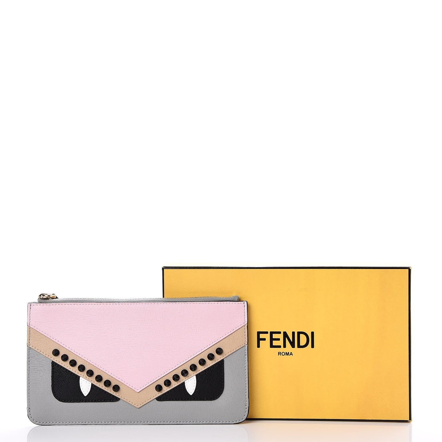 Fendi Vitello Elite Monster Eyes Studded Zip Pouch Ghiaccio Black Multicolor 8 of 8