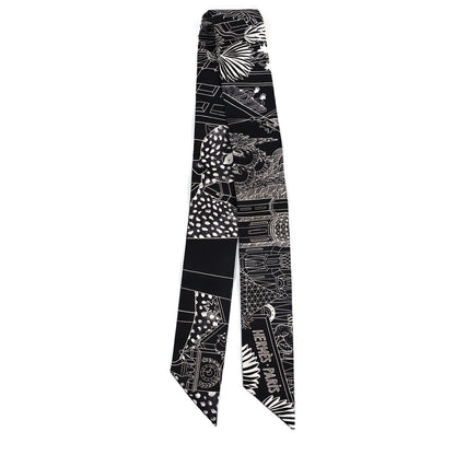 Hermes Silk Animapolis Twilly Black White 2 of 3