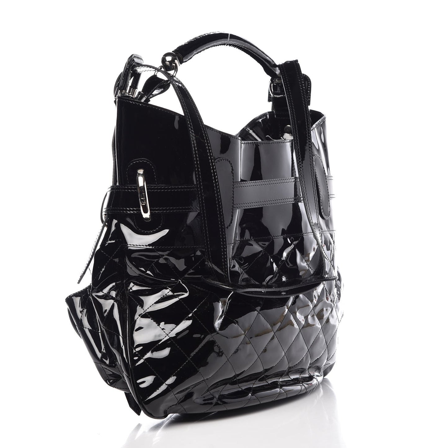 Patent Calfskin Quilted Large Manor Tote Black