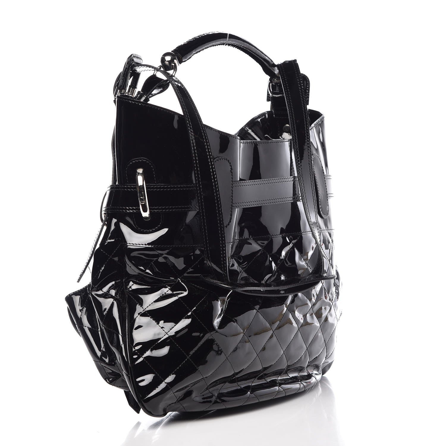 Burberry Patent Calfskin Quilted Large Manor Tote Black 4 of 8