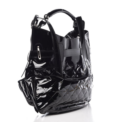 Burberry Patent Calfskin Quilted Large Manor Tote Black 4 of 8