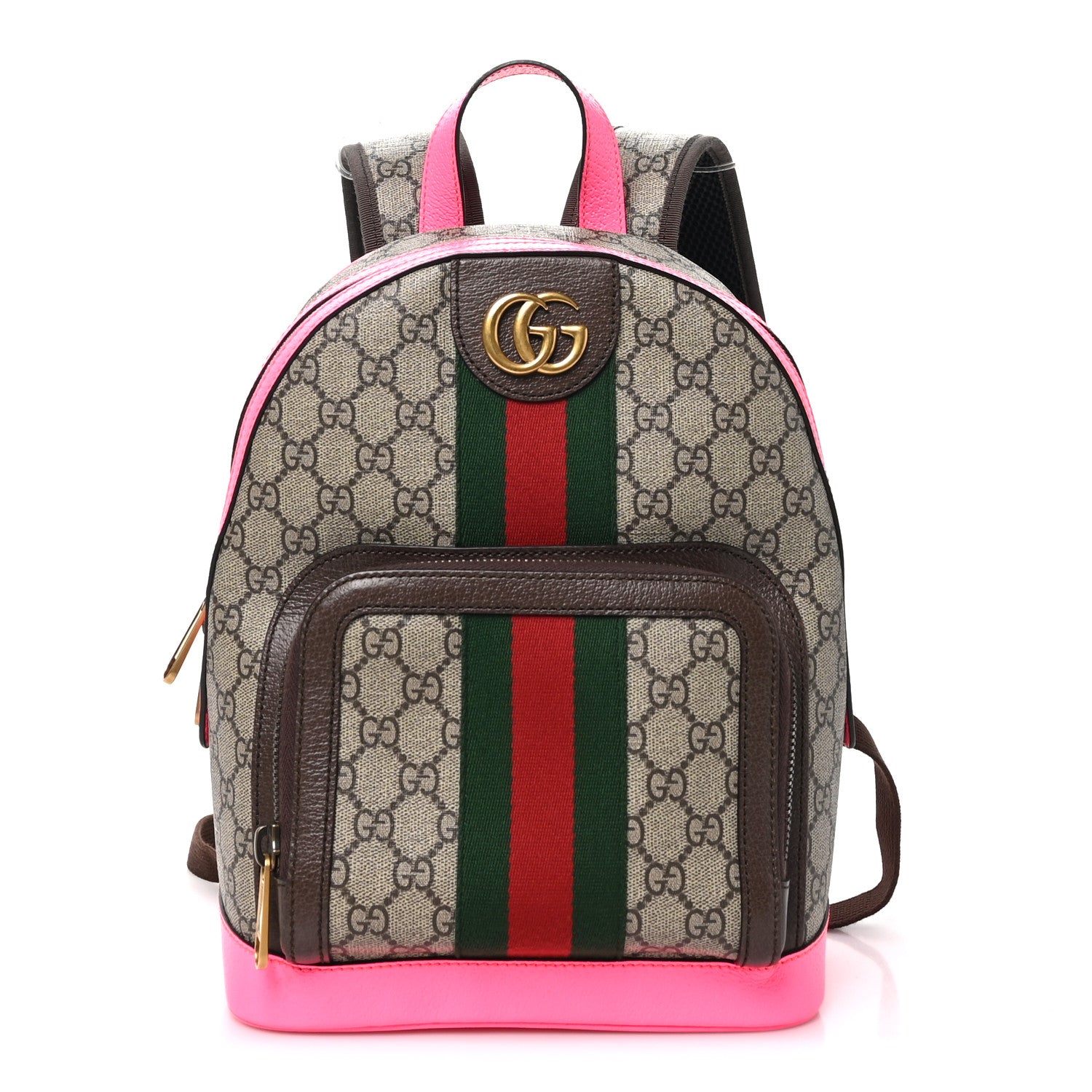 Gucci GG Supreme Monogram Textured Dollar Calfskin Web Small Ophidia Day Backpack Beige Ebony Fluorescent Fuchsia 1 of 11