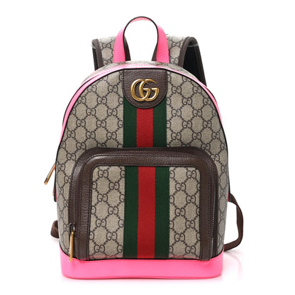 Gucci GG Supreme Monogram Textured Dollar Calfskin Web Small Ophidia Day Backpack Beige Ebony Fluorescent Fuchsia 1 of 11