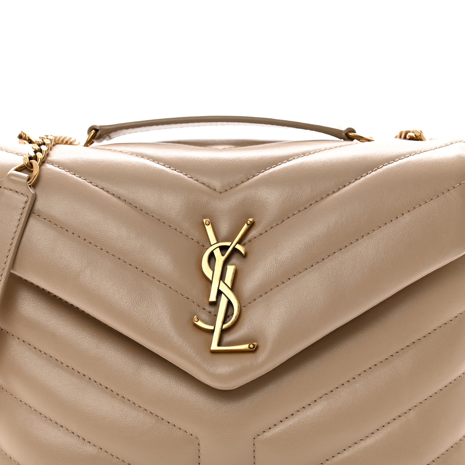 Saint Laurent Calfskin Y Quilted Monogram Small Loulou Chain Satchel Dark Beige 9 of 11