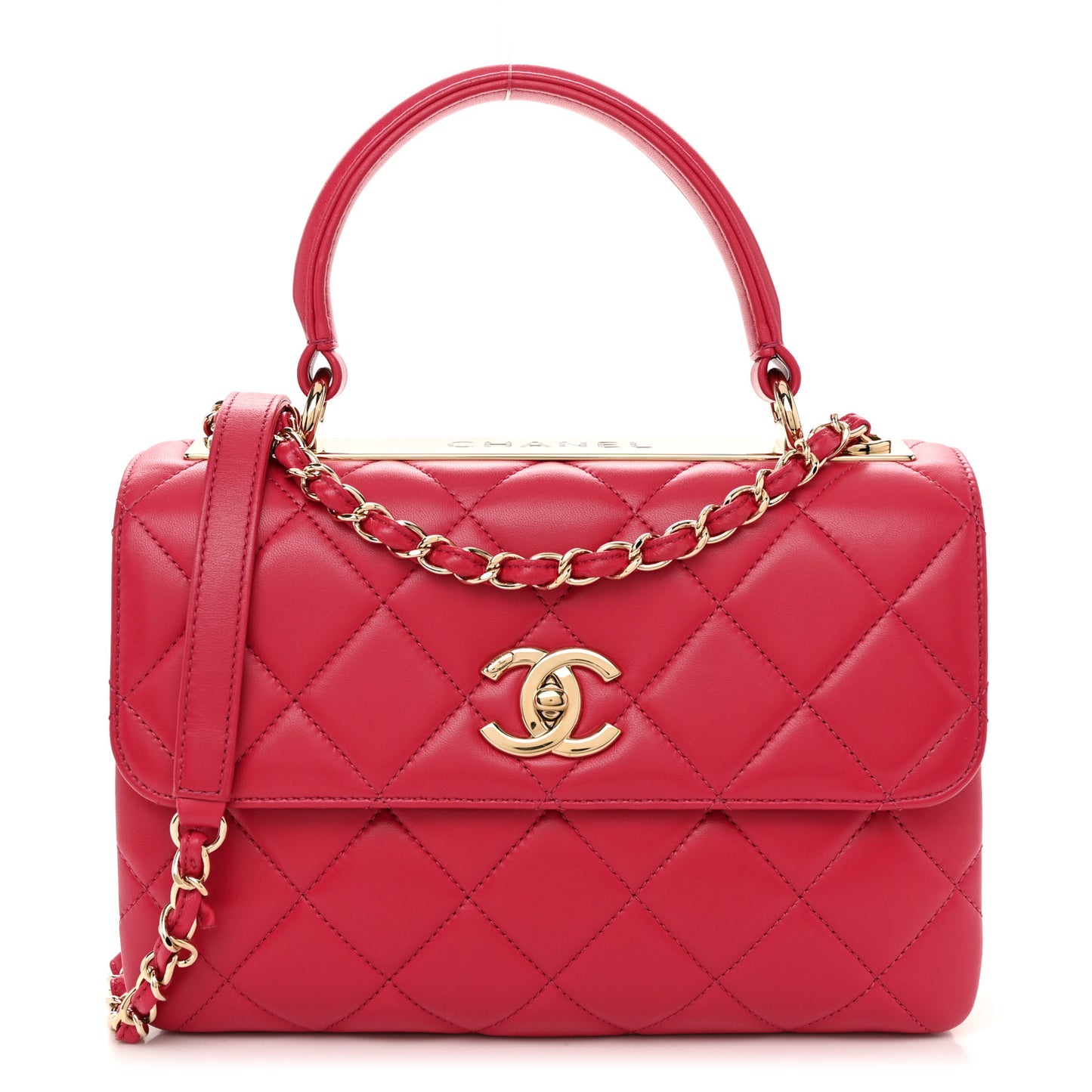 Lambskin Quilted Small Trendy CC Flap Dual Handle Bag Dark Pink