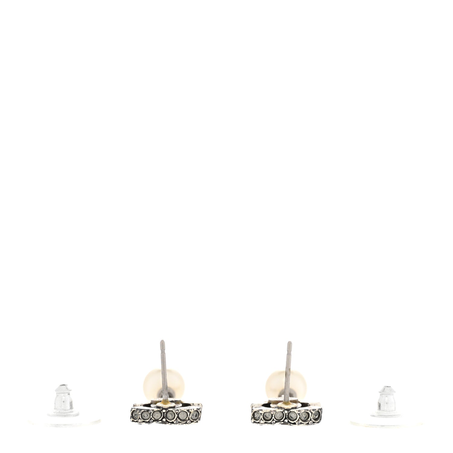 Chanel Crystal Pearl CC Drop Earrings Silver 3 of 5