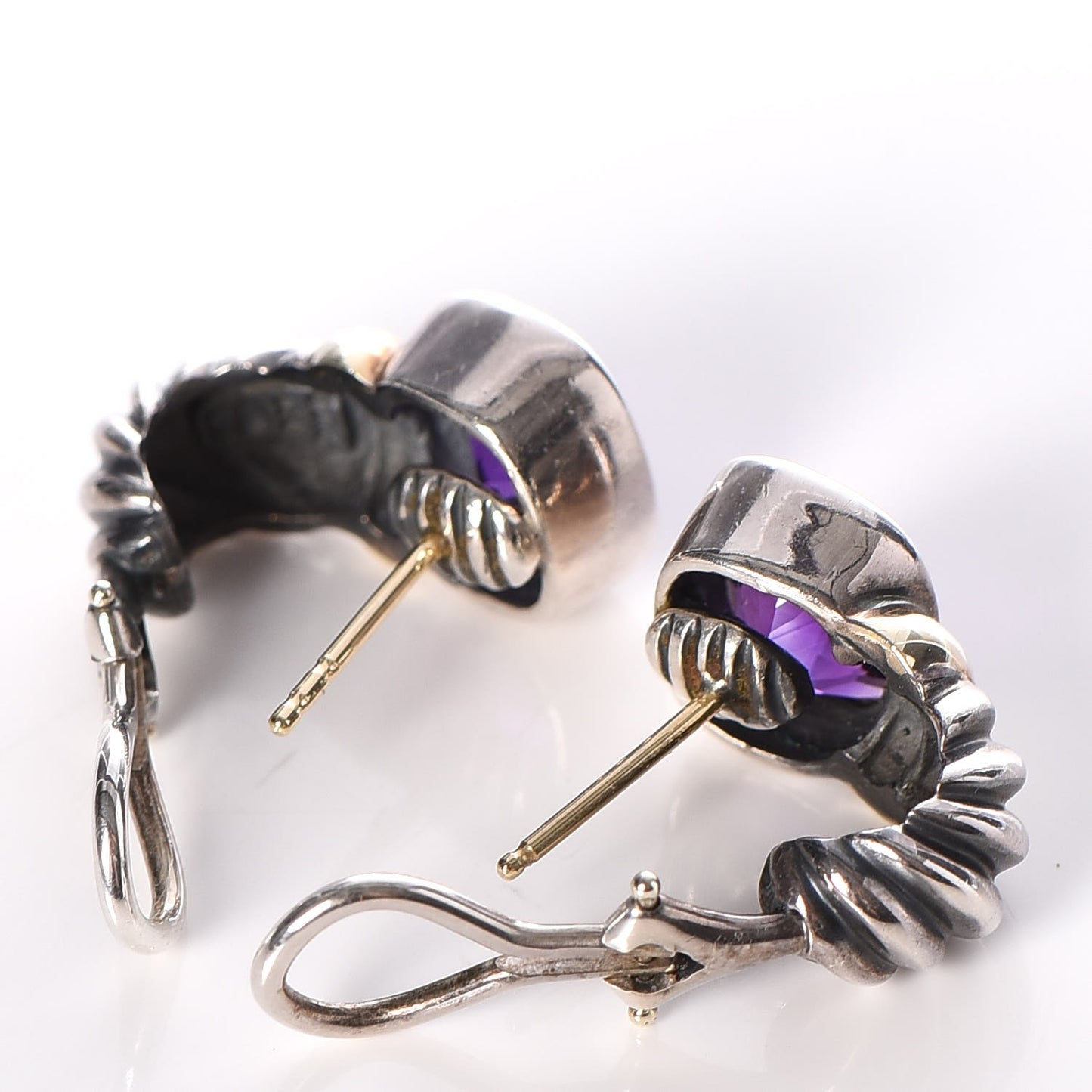 Sterling Silver 14K Yellow Gold Amethyst Shrimp Earrings