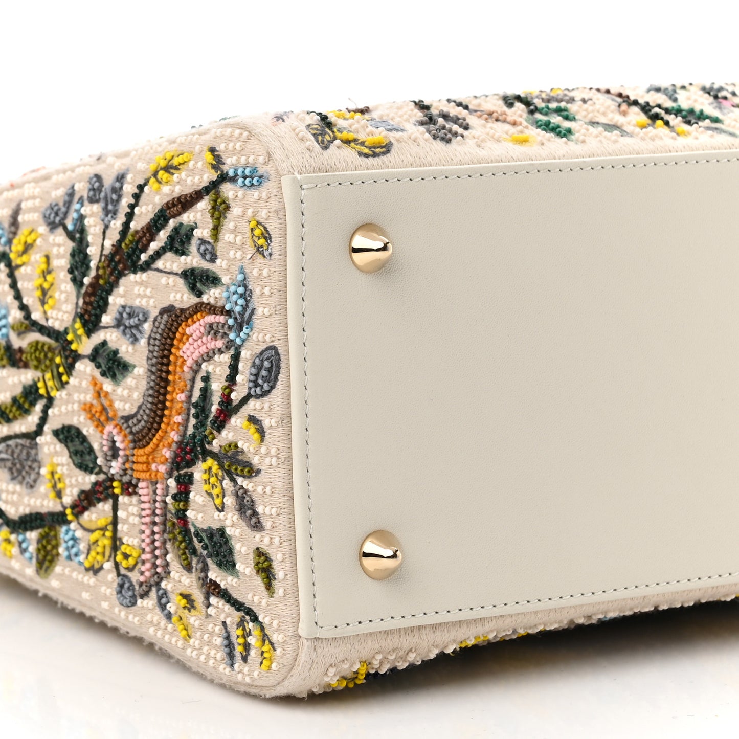 Calfskin Embroidered Medium Lady Dior White Multicolor