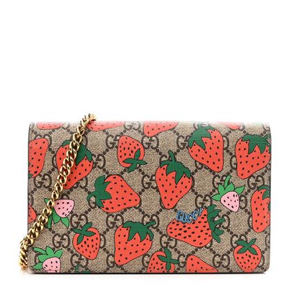 Gucci GG Supreme Monogram Strawberry Chain Wallet 1 of 14