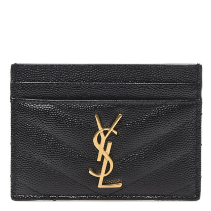Saint Laurent Grain De Poudre Matelasse Chevron Monogram Credit Card Case Black 1 of 8