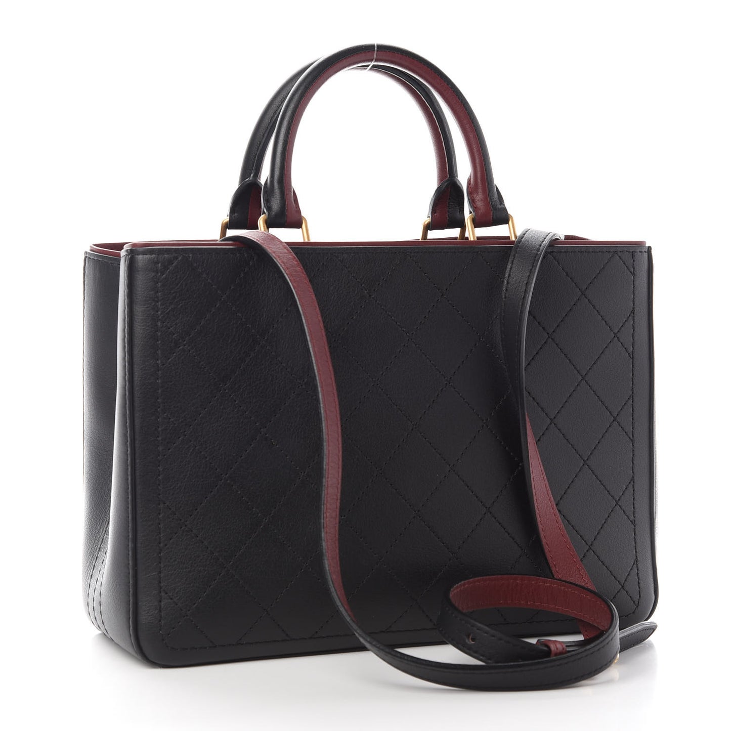 Bullskin Stitched Bi-Color Medium Shopping Tote Black