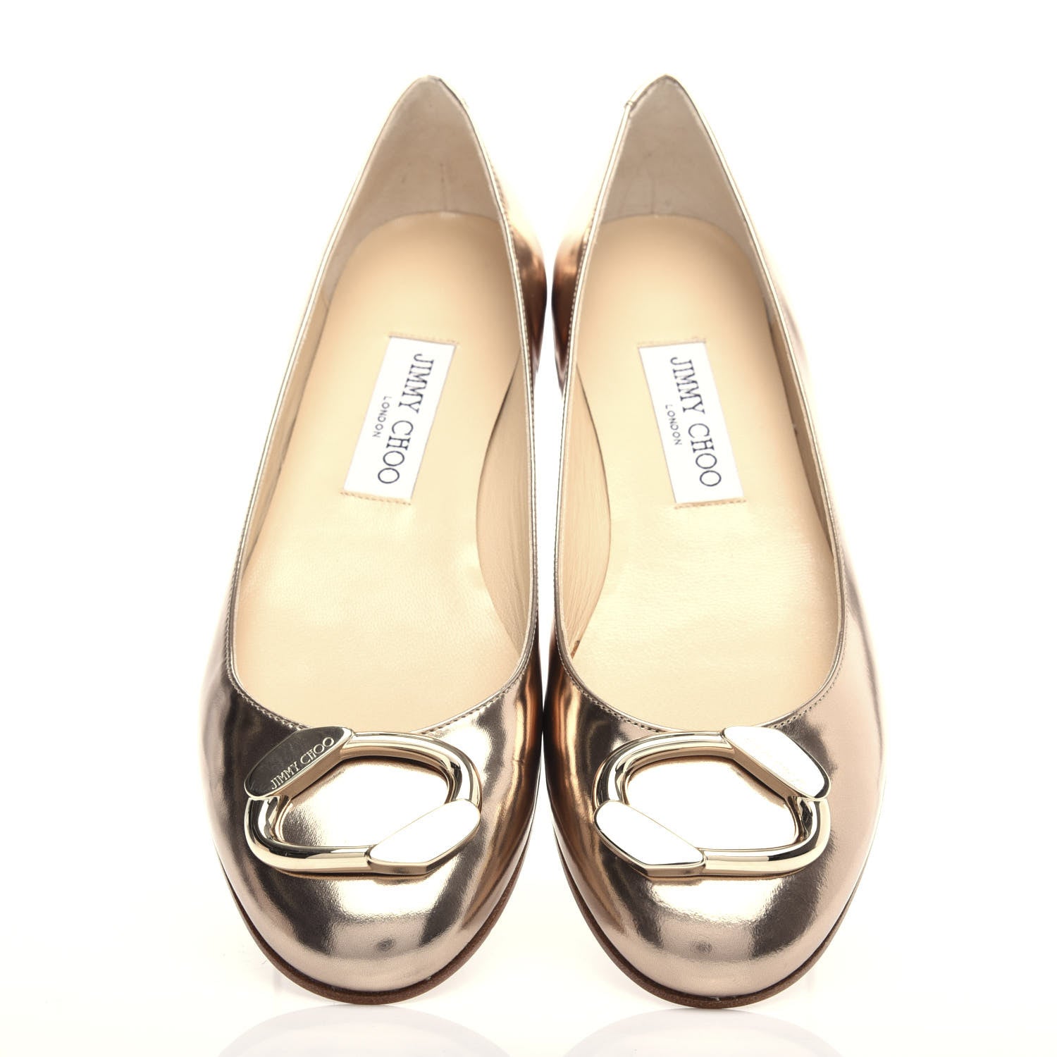 Jimmy Choo Metallic Mirror Calfskin Garmeen Flats 38 Nude 5 of 10