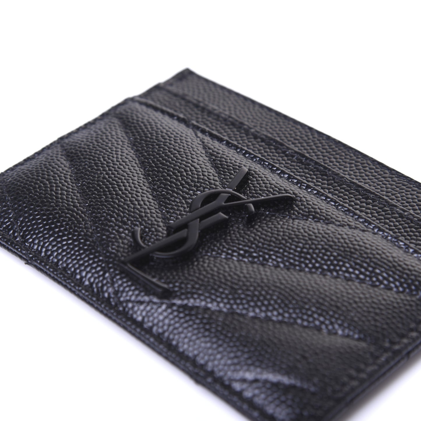 Grain De Poudre Matelasse Chevron Monogram Credit Card Case Black