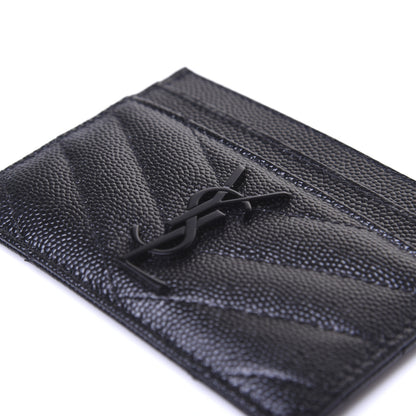 Saint Laurent Grain De Poudre Matelasse Chevron Monogram Credit Card Case Black 10 of 11