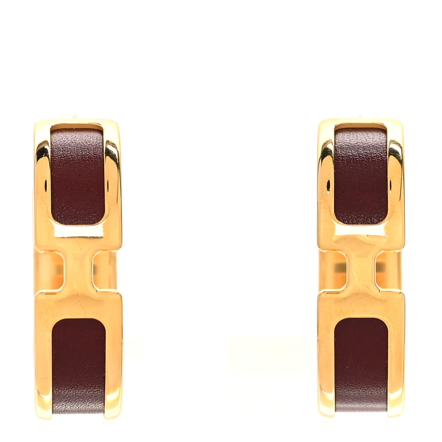 Gold Plated Box Calfskin Olympe Hoop Earrings Rouge H