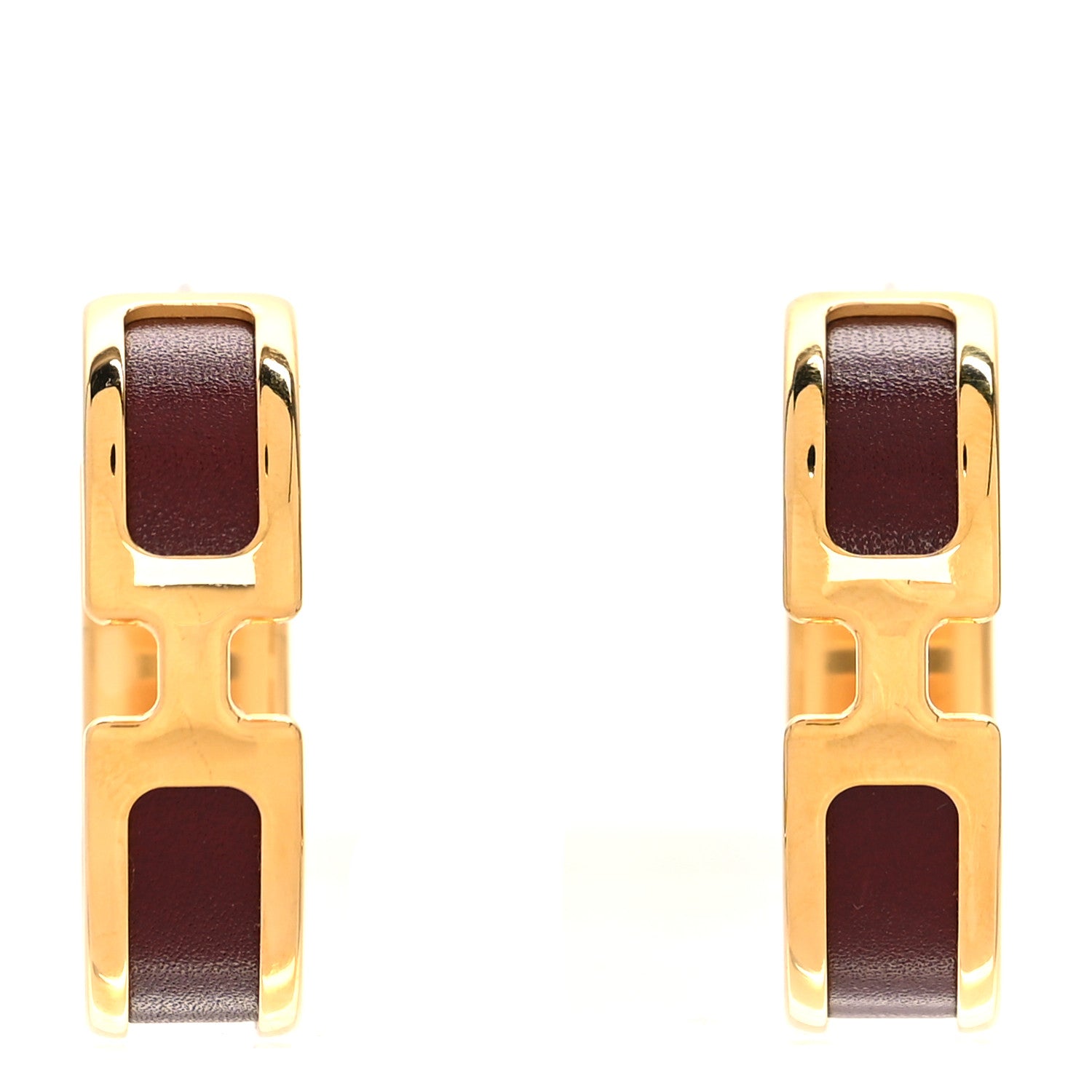 Hermes Gold Plated Box Calfskin Olympe Hoop Earrings Rouge H 1 of 4