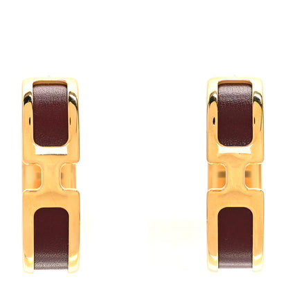 Hermes Gold Plated Box Calfskin Olympe Hoop Earrings Rouge H 1 of 4