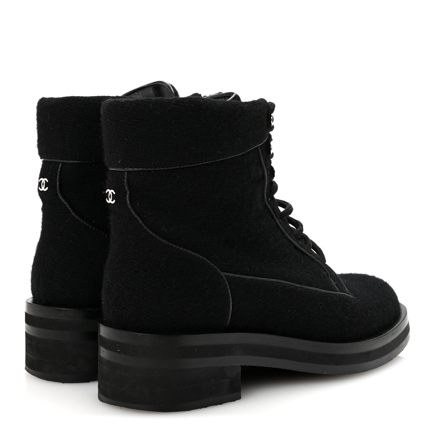 Tweed Lace Up Short Boots 37 Black