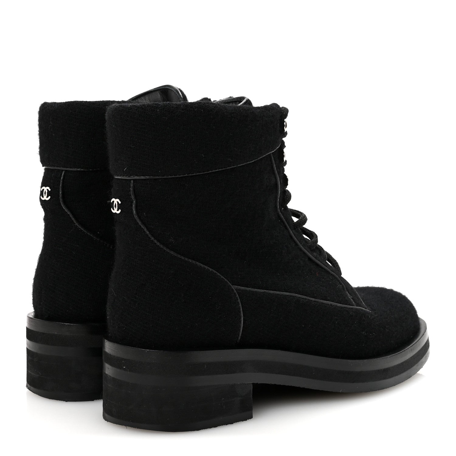 Chanel Tweed Lace Up Short Boots 37 Black 10 of 20