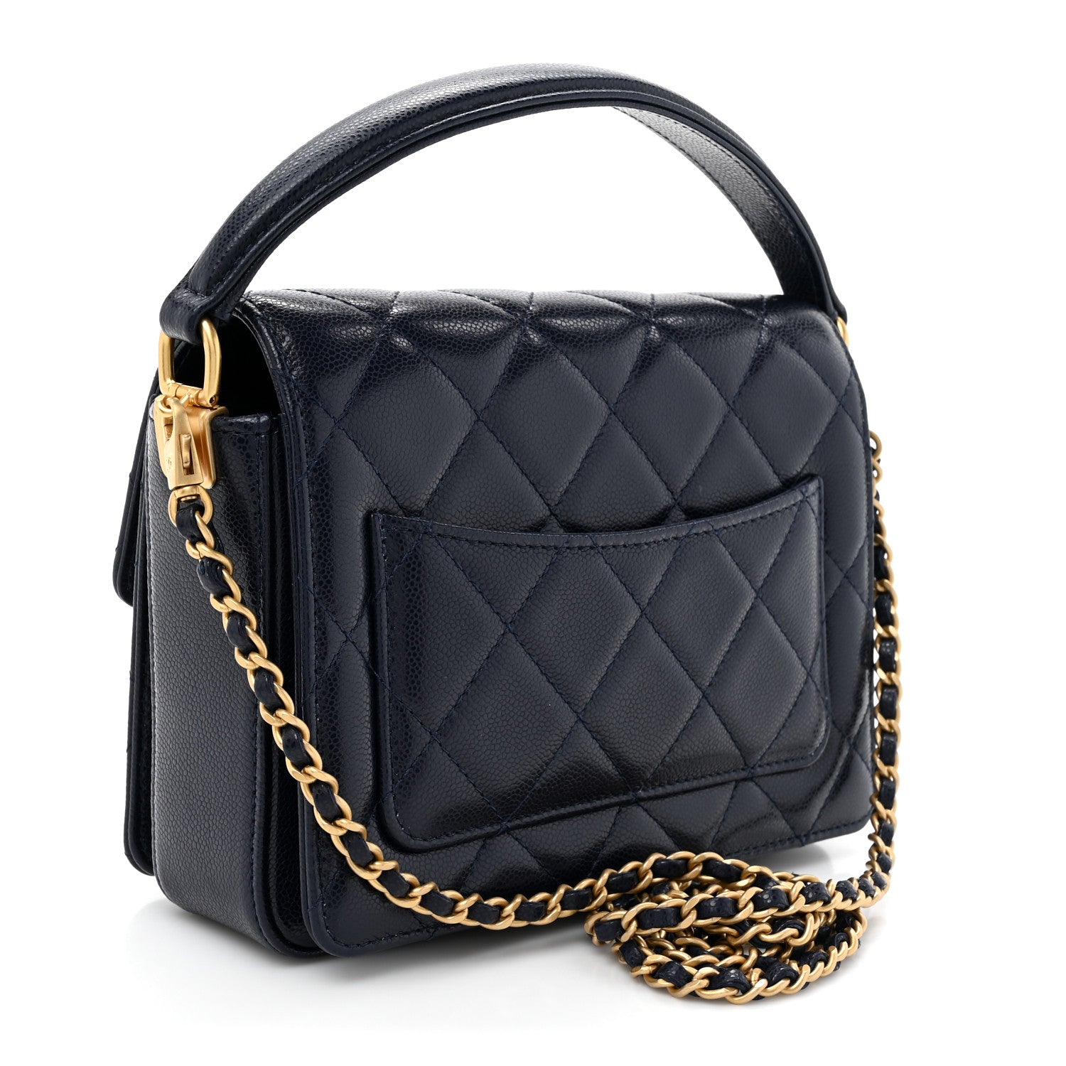 Chanel Shiny Caviar Quilted Mini Top Handle Flap Navy Blue 3 of 11