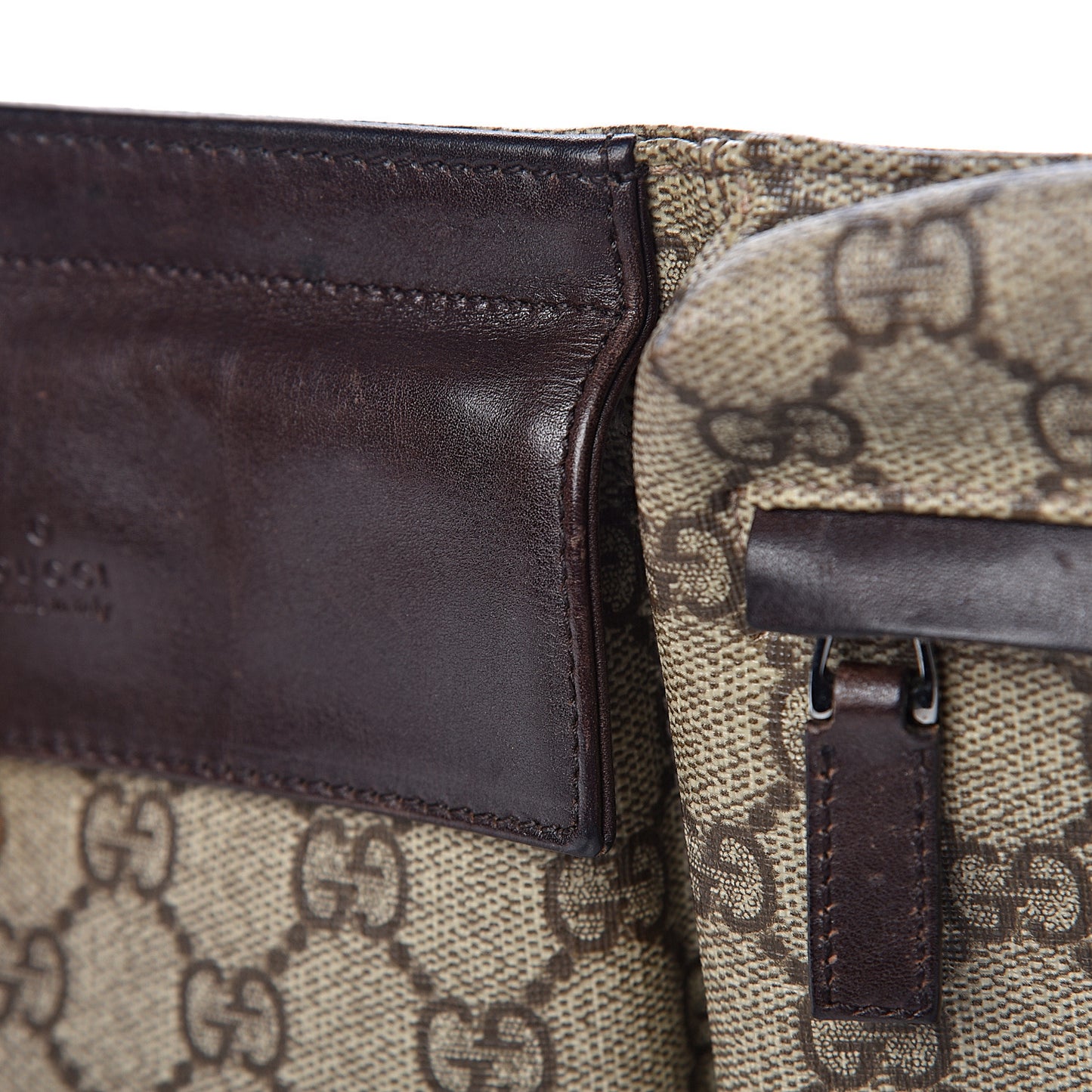 GG Plus Monogram Double Pocket Belt Bag Dark Brown