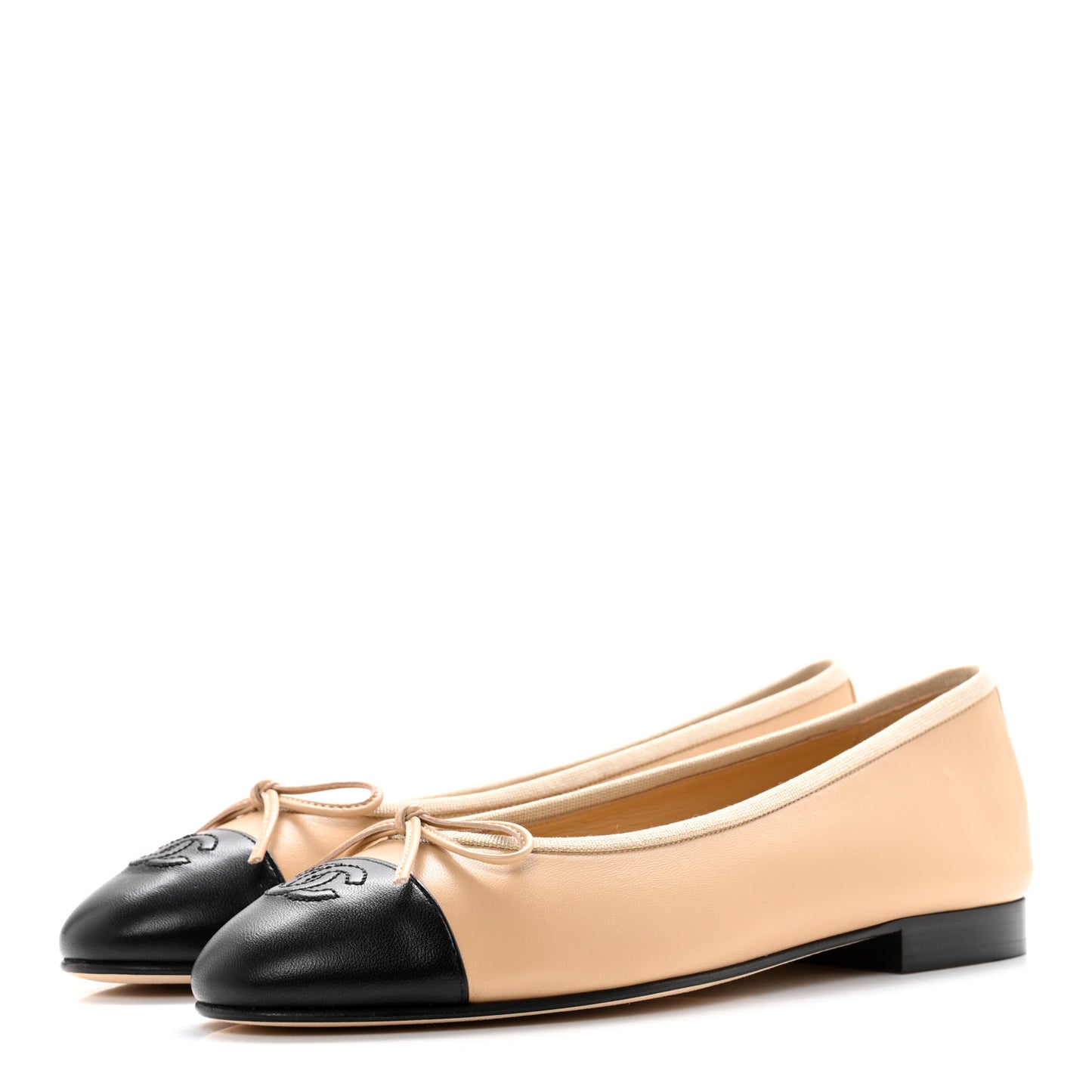Lambskin Cap Toe CC Ballerina Flats 39 Beige Black