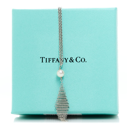 Tiffany Sterling Silver Pearl Elsa Peretti Mesh Pendant Necklace 6 of 6