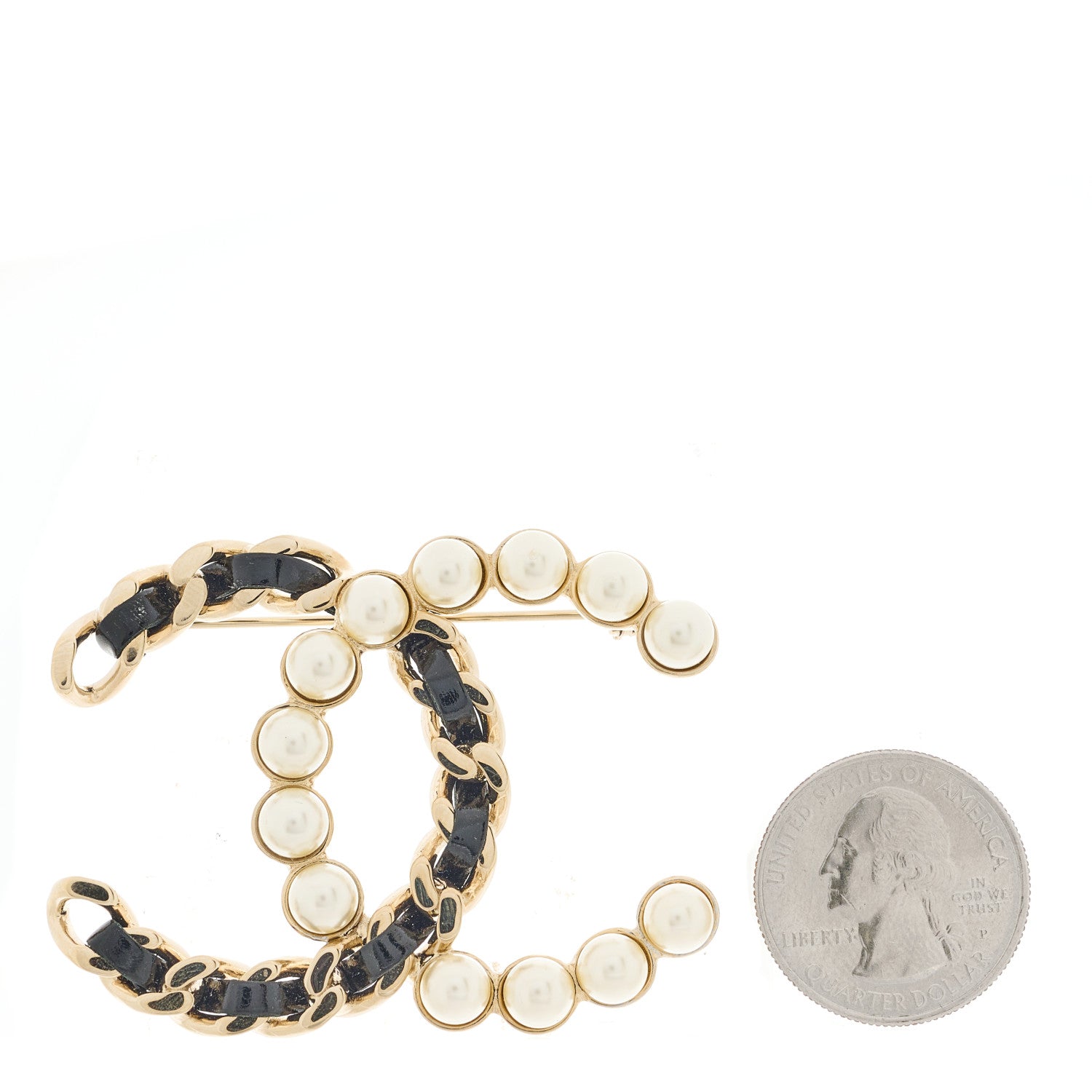 Chanel Lambskin Pearl CC Chain Brooch Black Gold 2 of 4