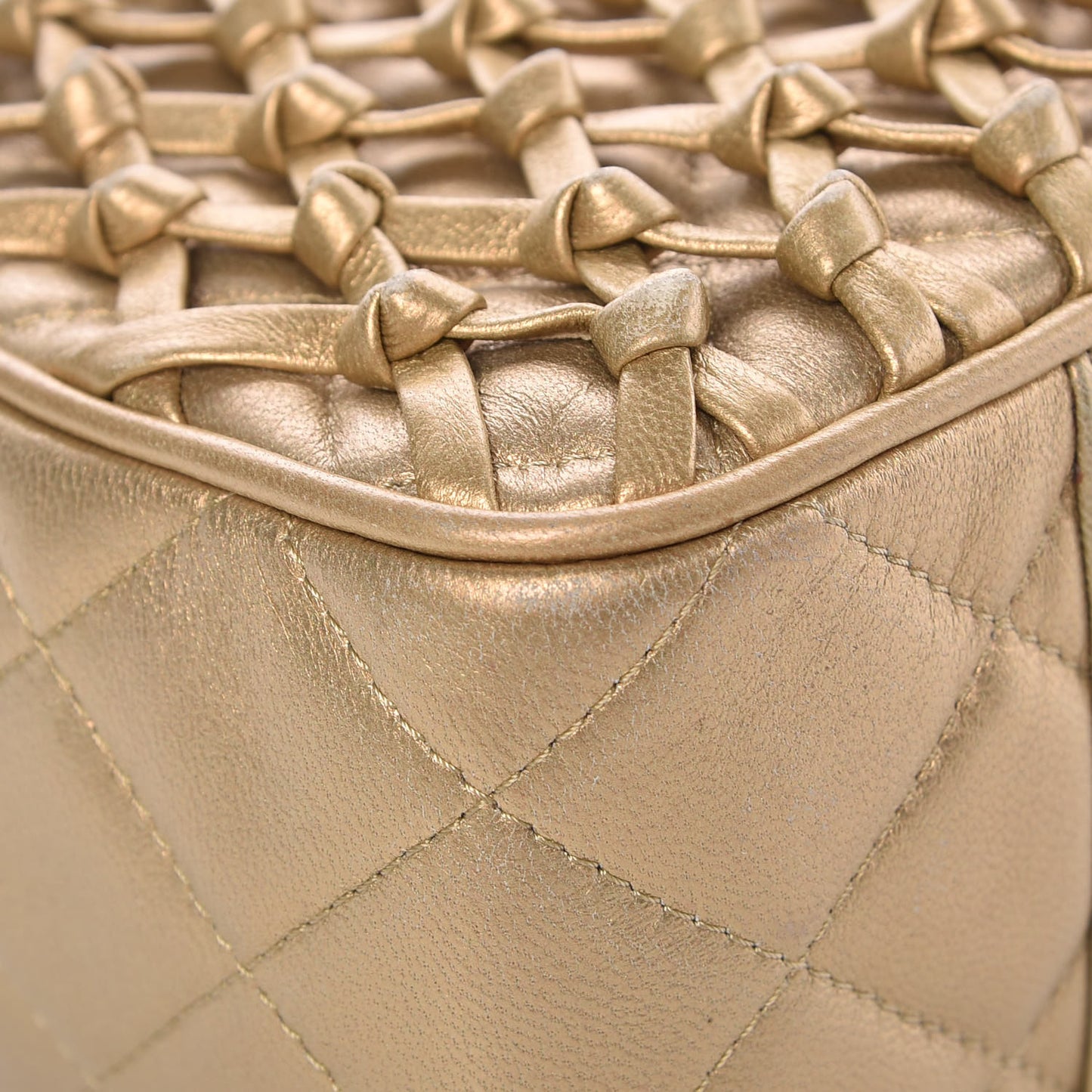 Metallic Lambskin Quilted Camera Case Gold