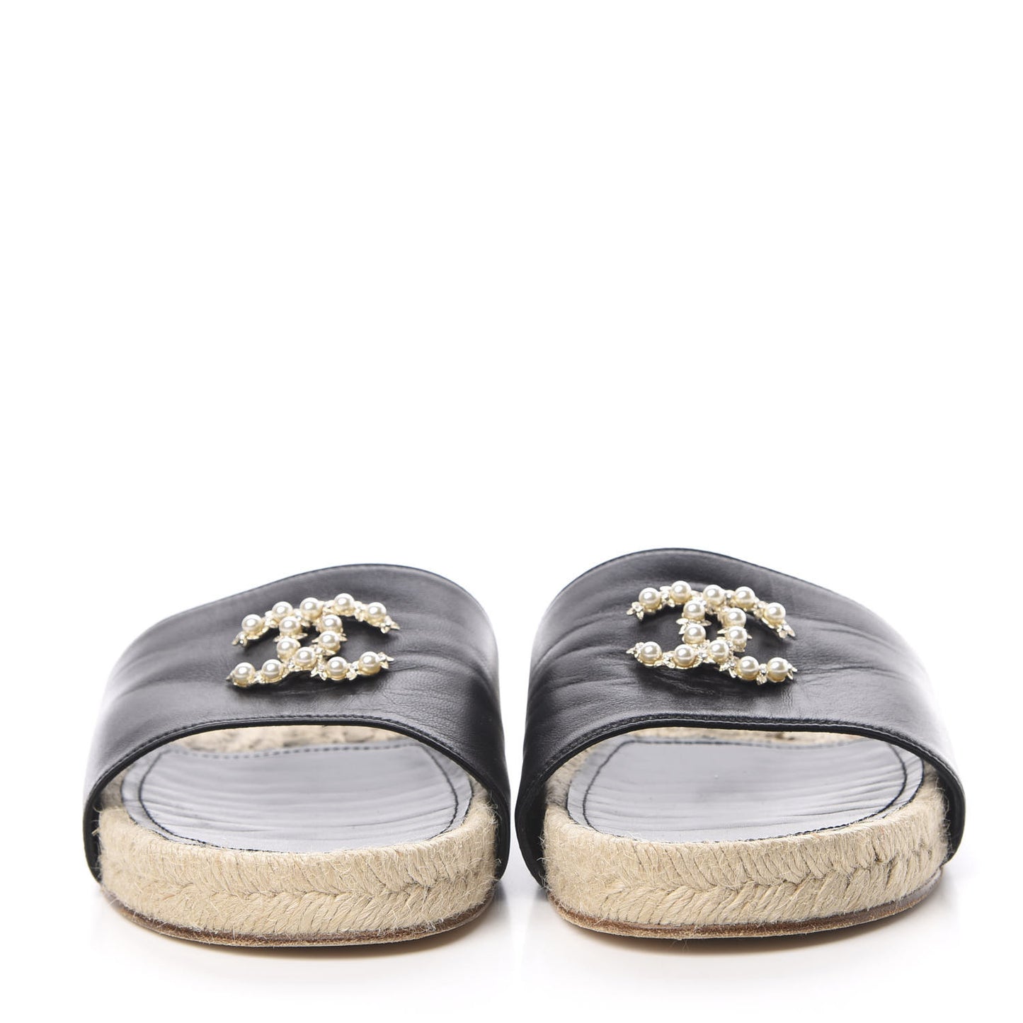 Lambskin Pearl CC Espadrille Slip On Sandals 39 Black