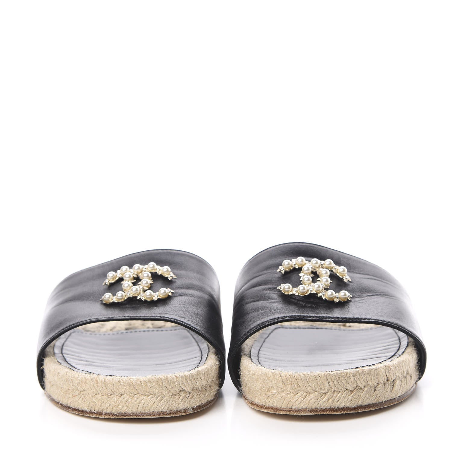 Chanel Lambskin Pearl CC Espadrille Slip On Sandals 39 Black 2 of 11