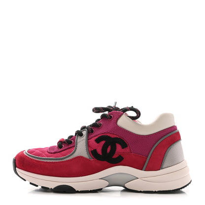 Chanel Mesh Suede Calfskin Grained Calfskin Womens CC Sneakers 38 Dark Pink Silver 2 of 14