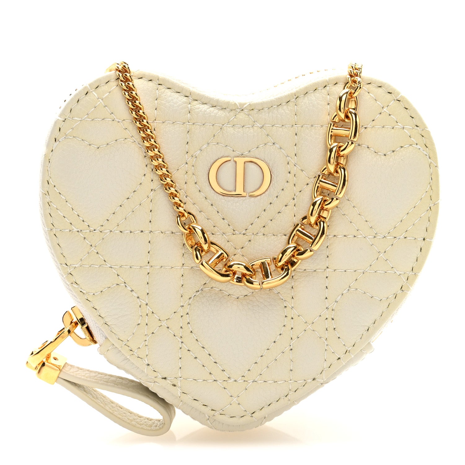 Christian Dior Calfskin Cannage Dioramour Caro Heart Pouch With Chain White 1 of 8