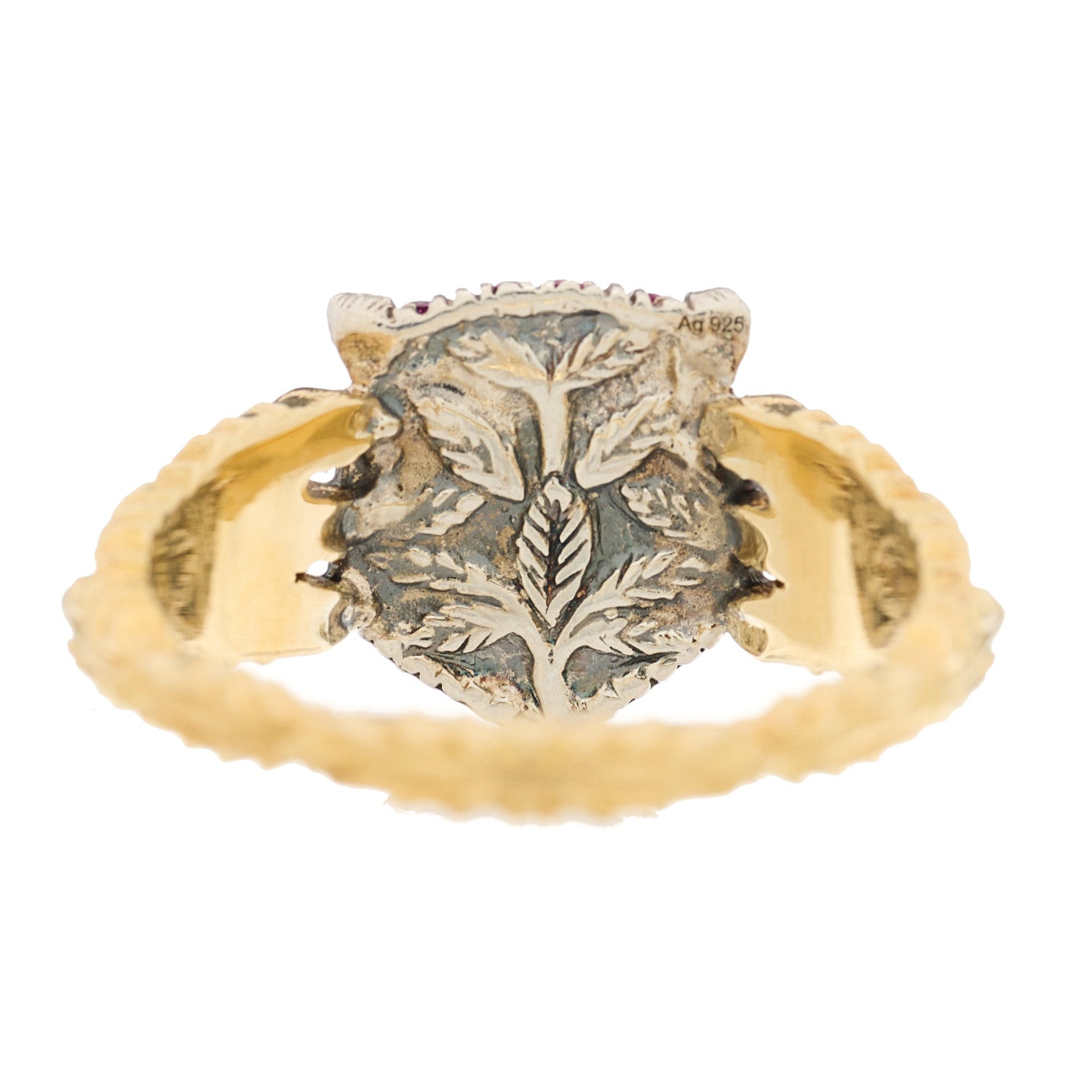 Gucci 18K Yellow Gold Sterling Silver Pink Sapphire Blue Topaz Pearl Le Marche Des Merveilles Feline Ring 54 6.75 4 of 7