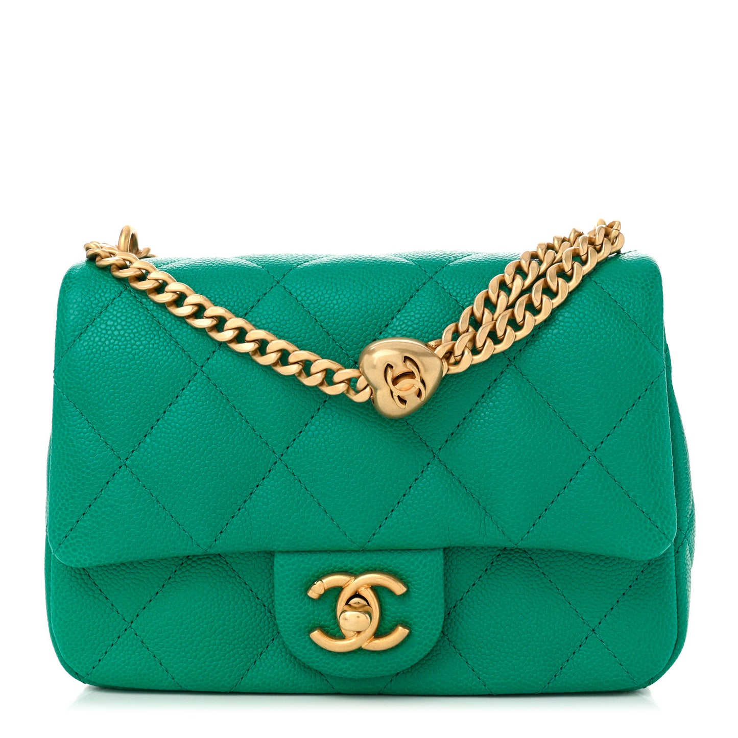 Caviar Quilted Mini Sweetheart Flap Green