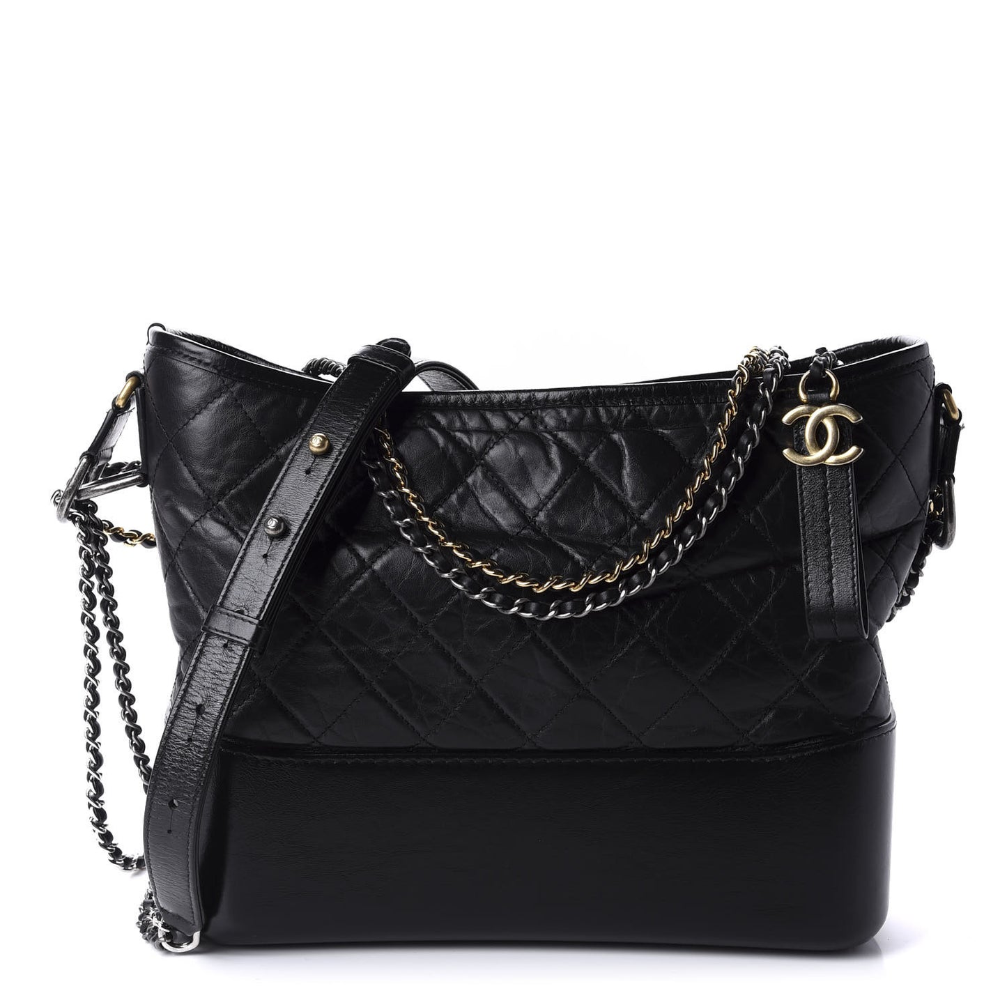 Aged Calfskin Quilted Medium Gabrielle Hobo Black