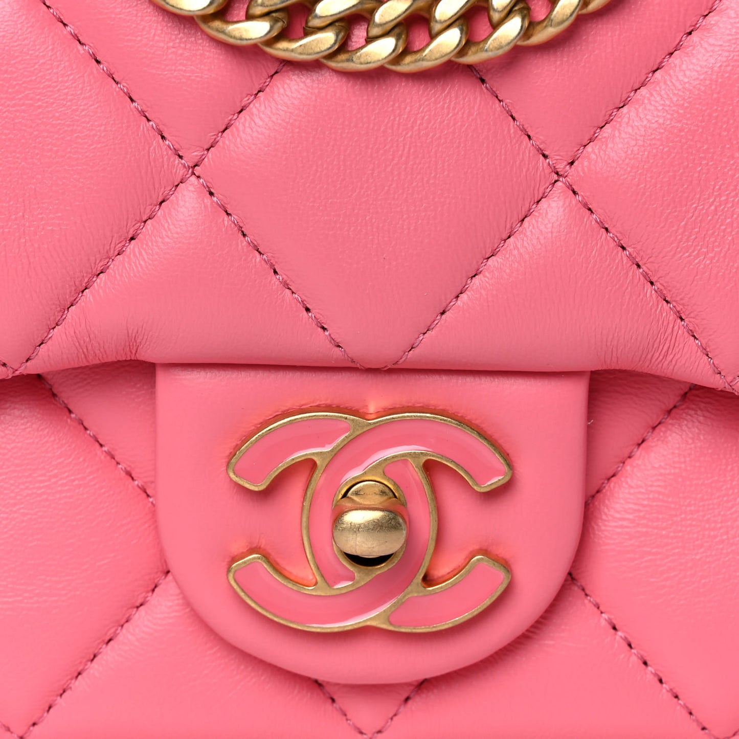 Lambskin Enamel Quilted Pending CC Mini Square Flap Pink