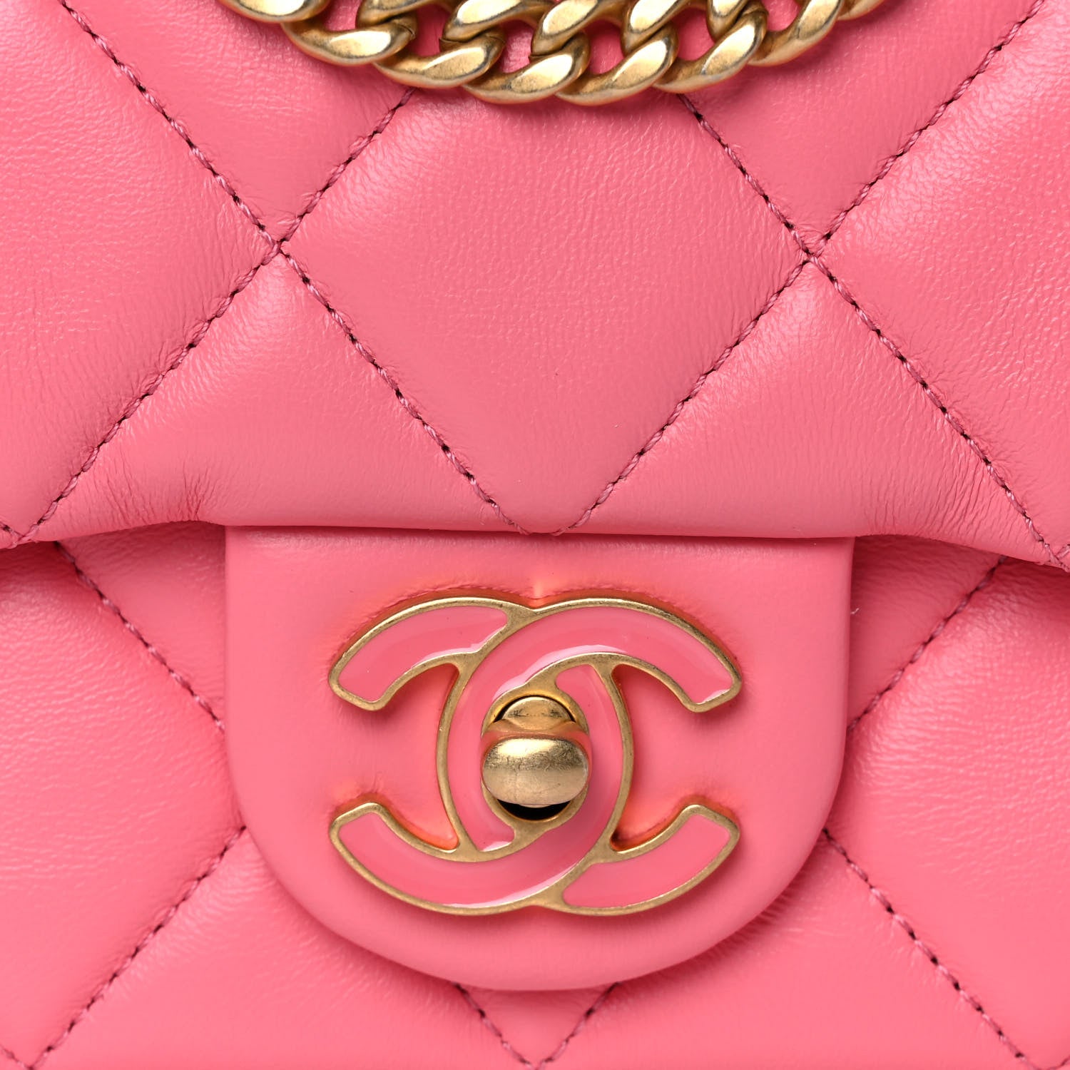Chanel Lambskin Enamel Quilted Pending CC Mini Square Flap Pink 11 of 12