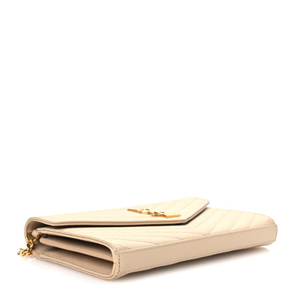 Saint Laurent Grain De Poudre Matelasse Chevron Monogram Chain Wallet Nude Powder 4 of 9