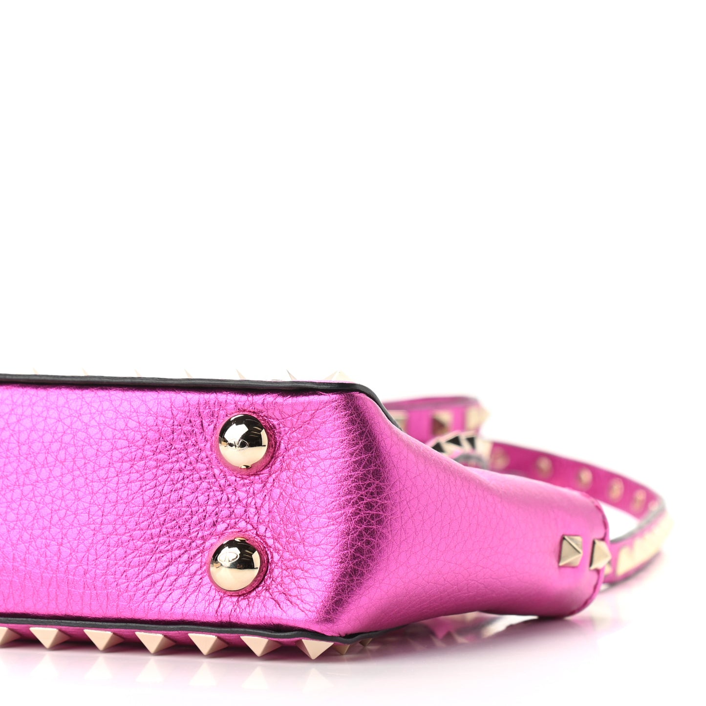 Metallic Pebbled Calfskin Micro Rockstud Tote Peony
