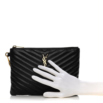 Saint Laurent Calfskin Matelasse Chevron Monogram A5 Wristlet Black 3 of 11