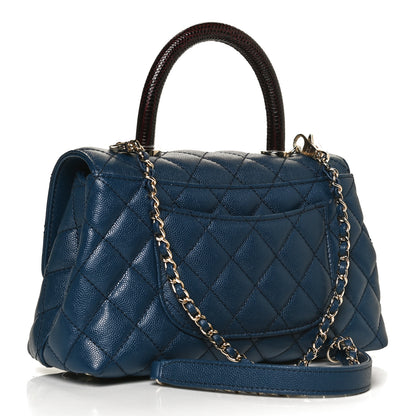 Chanel Caviar Quilted Lizard Embossed Mini Coco Handle Flap Navy Blue 3 of 14