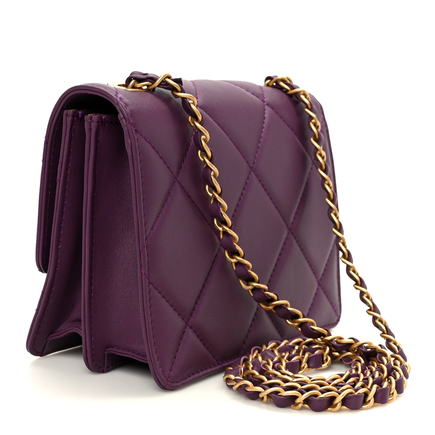 Calfskin Resin Quilted Mini Flap Purple