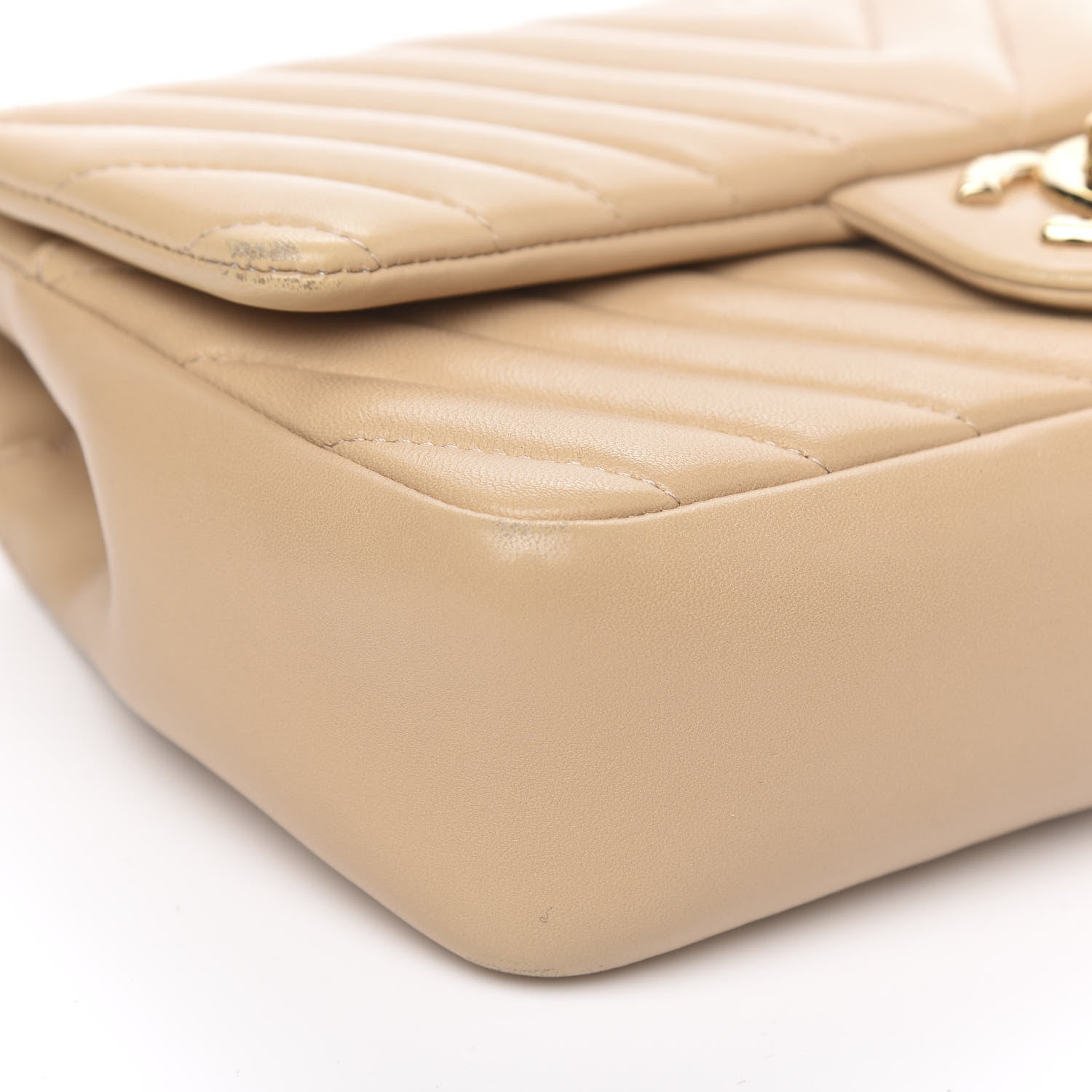 Chanel Lambskin Chevron Quilted Small Single Flap Light Beige 8 of 17