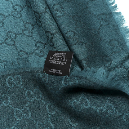 Gucci Wool Silk GG Monogram GGNat Scarf Blue 3 of 3